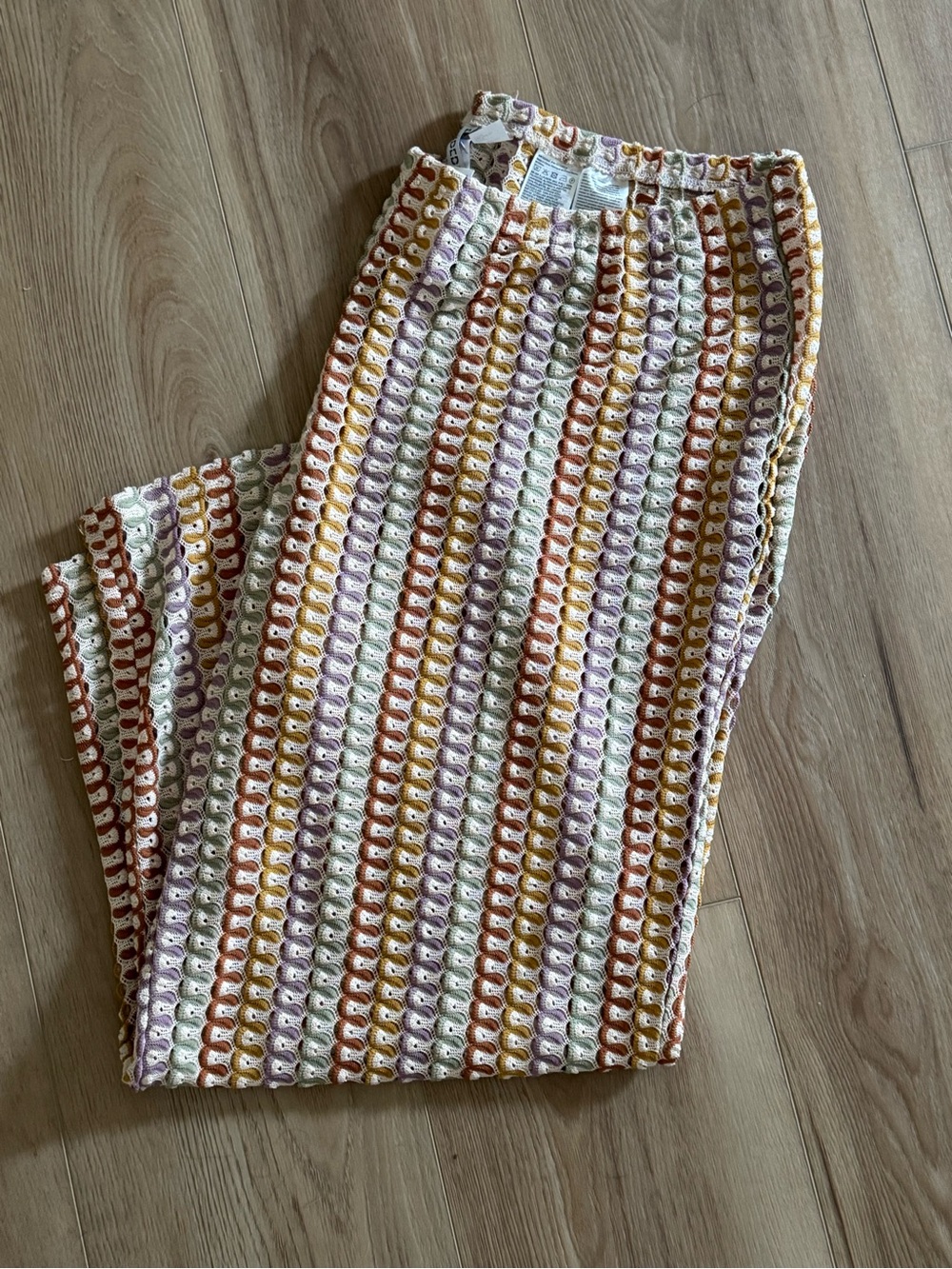 H&M Crochet Knit Wide Leg Pants XXL Multicolor Retro Boho